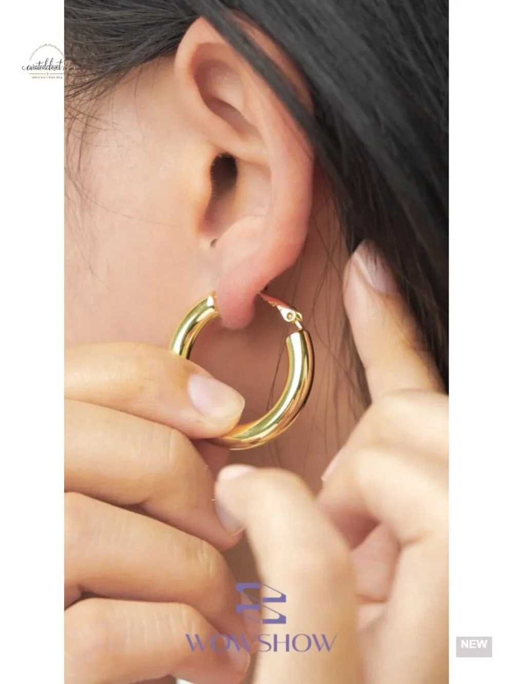 Chunky Hoop Earrings 14K Gold Plated Thick Hollow Tube Lightweight Clip On